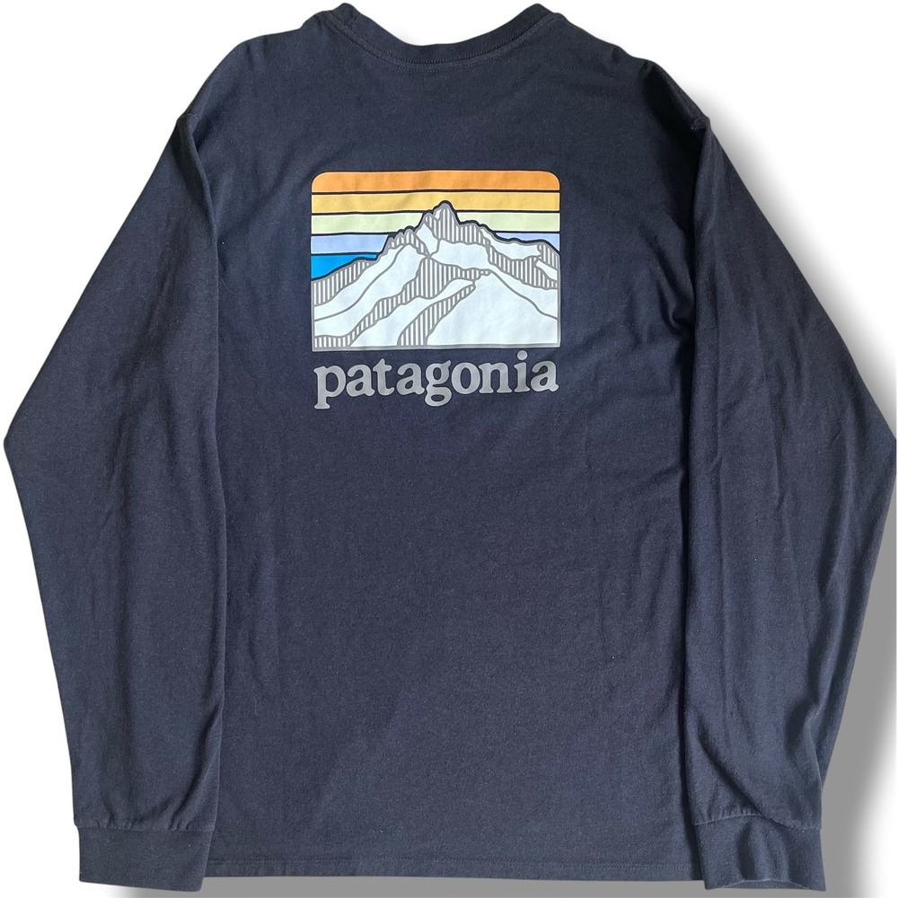 Patagonia Mens Responsibili-Tee Long Sleeve Shirt Navy‎ Blue Graphic Mountain S